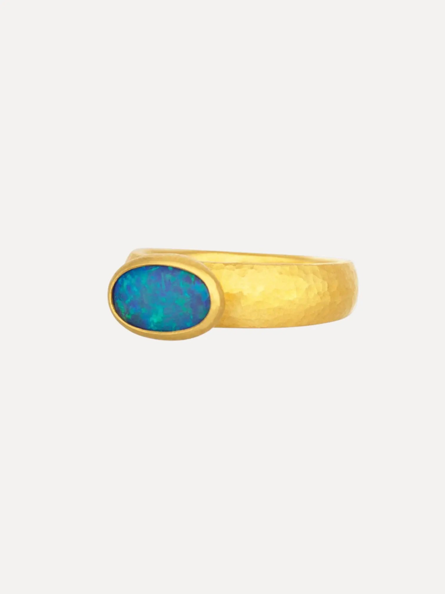 Gurhan OOAK Opal Ring, 24K 10x7mm oval cabochon Australian opal,