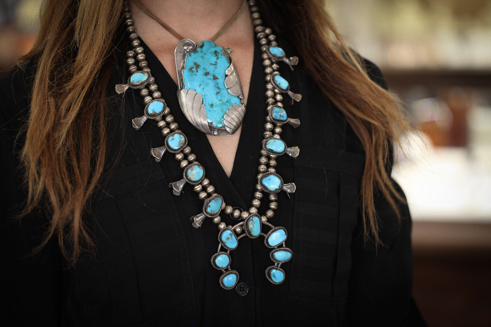 Vintage Turquoise Squash Blossom Vail