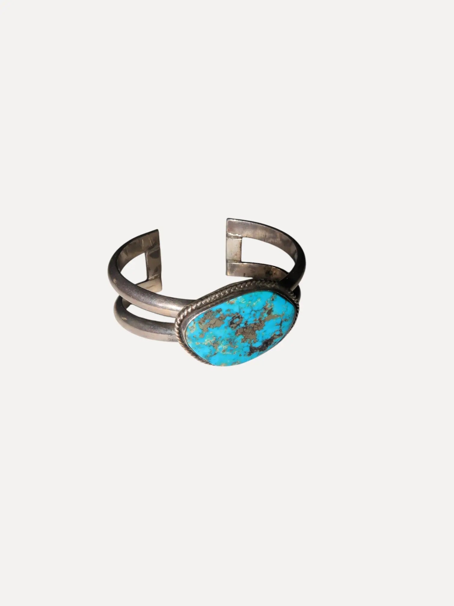 1/2 Round Wire Cuff w pyrite Turquoise center 1/2 Round Wire Cuff w pyrite Turquoise center Native American Collection Native American Collection  Squash Blossom Vail