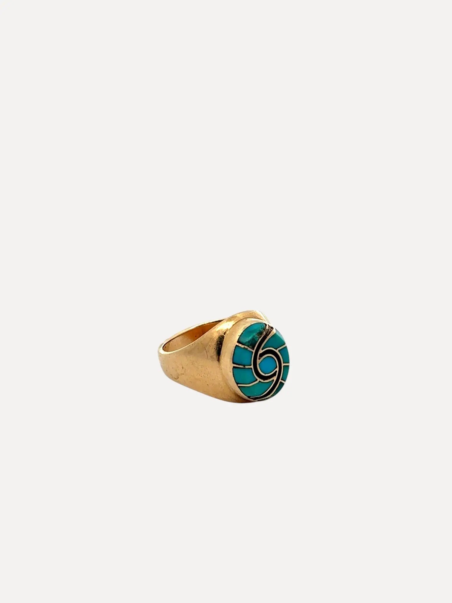 14K Gold Ring with Turquoise, Stamped DQ 14K Gold Ring with Turquoise, Stamped DQ Native American Collection Native American Collection  Squash Blossom Vail