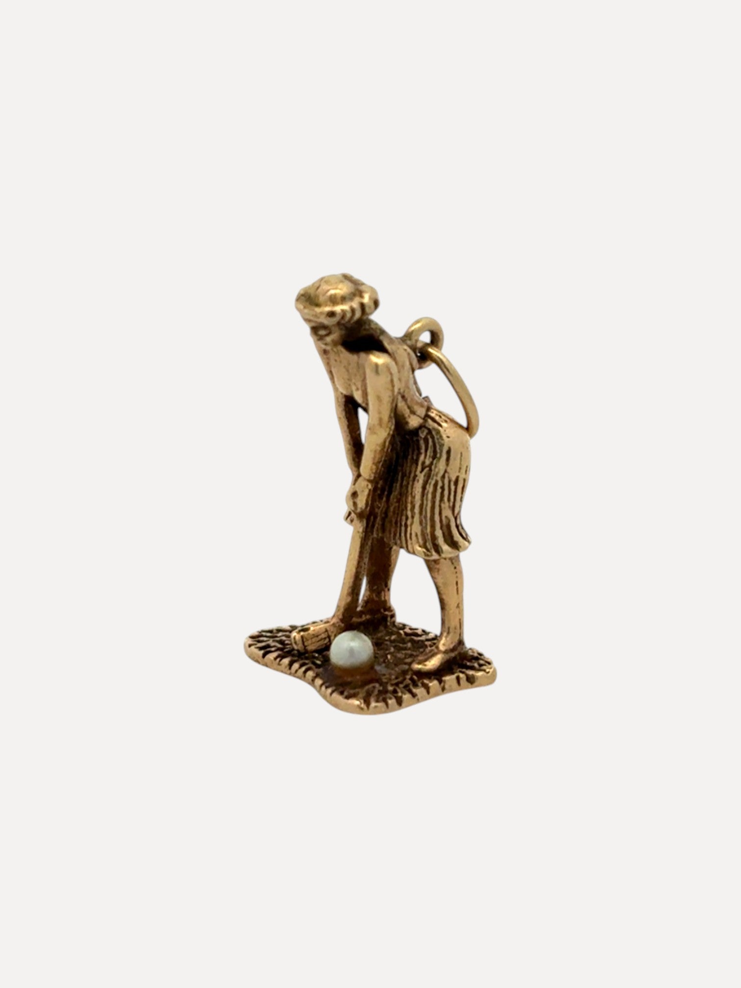 14K Lady Golfer Charm with Pearl (moves) 14K Lady Golfer Charm with Pearl (moves) Vintage at the Squash Blossom Vintage at the Squash Blossom  Squash Blossom Vail
