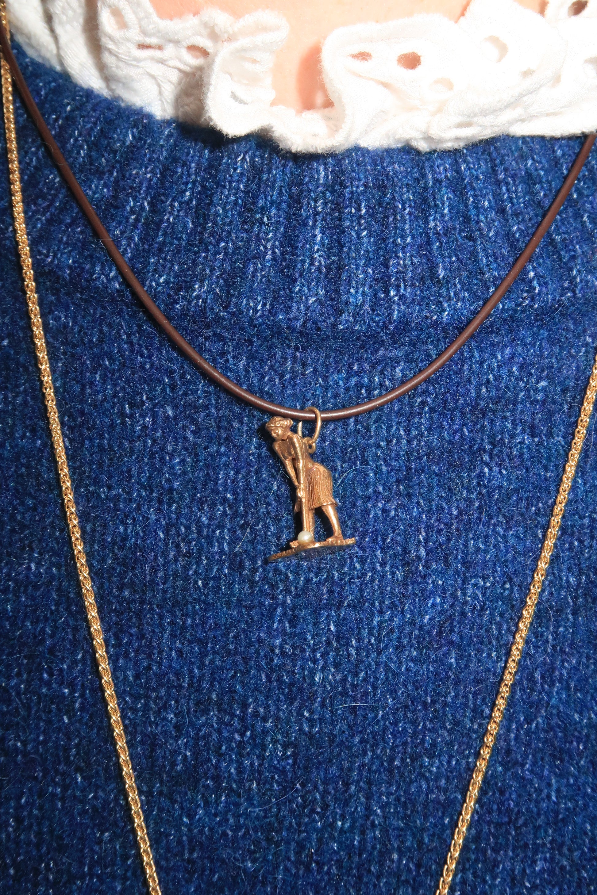 14K Lady Golfer Charm with Pearl (moves) 14K Lady Golfer Charm with Pearl (moves) Vintage at the Squash Blossom Vintage at the Squash Blossom  Squash Blossom Vail