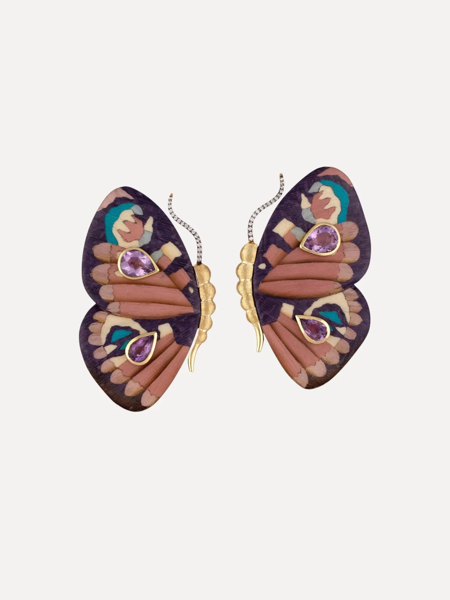 18K Butterfly wing earrings with purple pattern 18K Butterfly wing earrings with purple pattern Silvia Furmanovich Silvia Furmanovich  Squash Blossom Vail