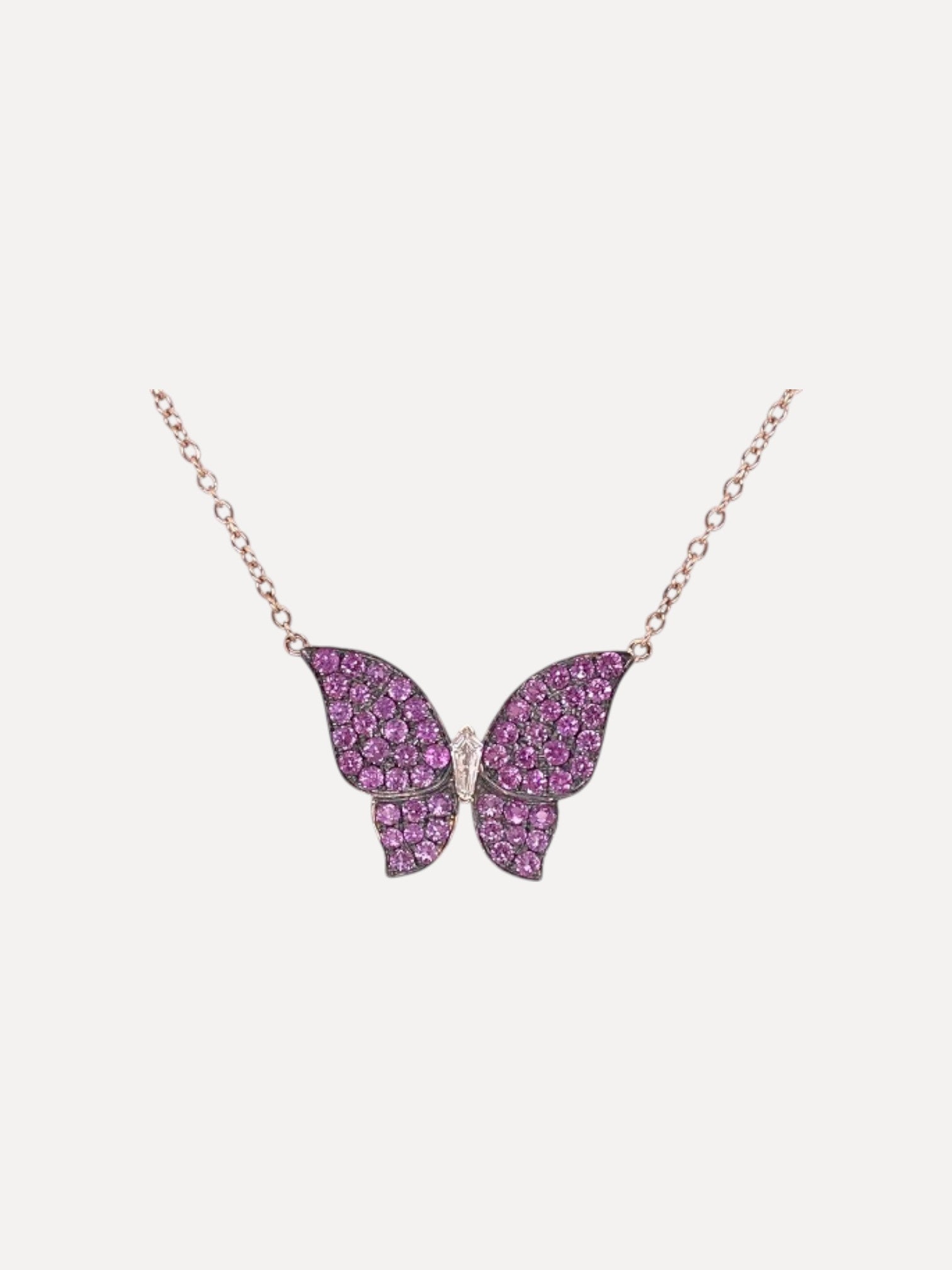 "Pink Rose" Butterfly Shape Pink Sapphire and Diamond Necklace