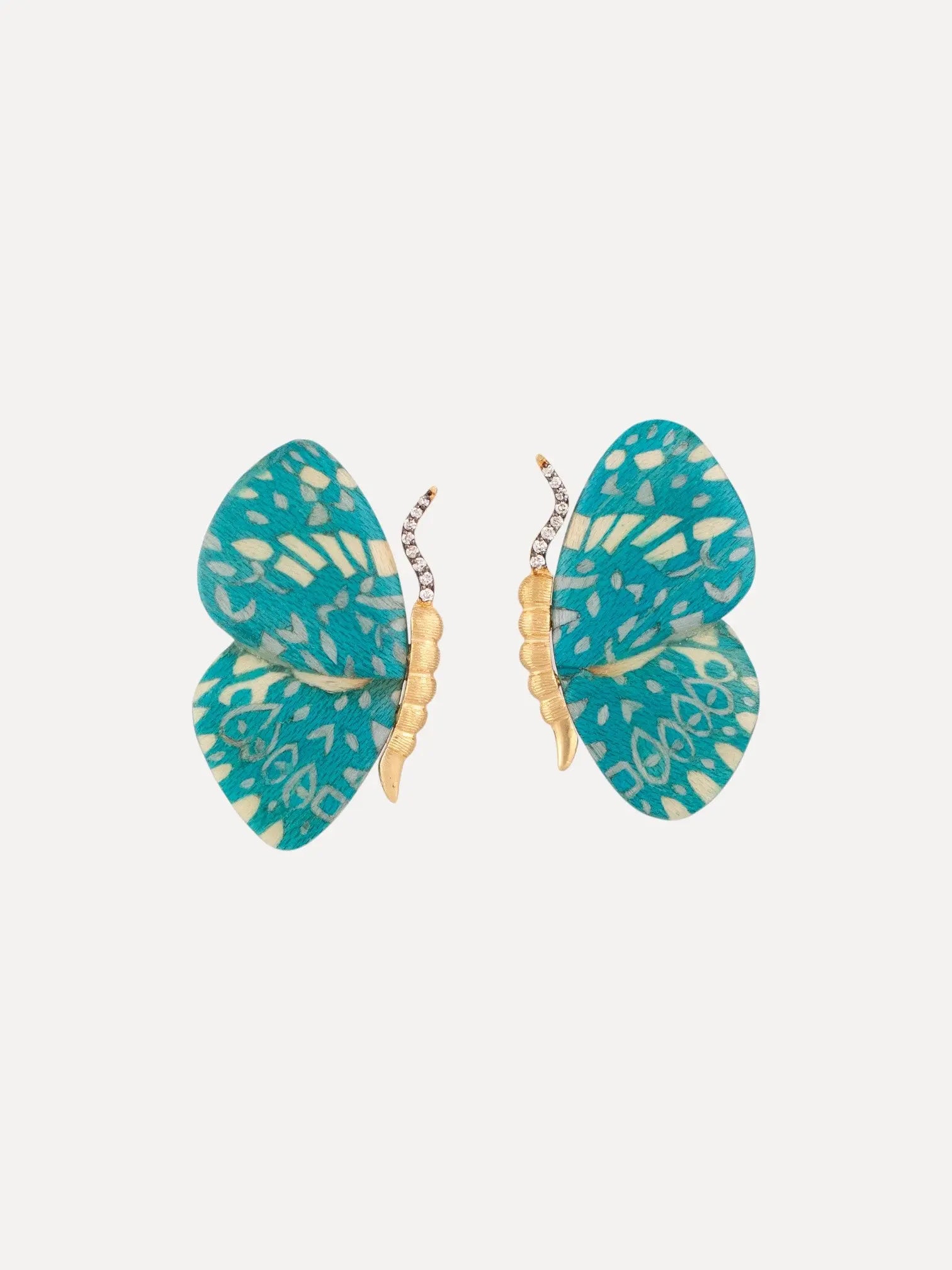 18k Pauba wood inlaid butterfly earrings with diamond 18k Pauba wood inlaid butterfly earrings with diamond Silvia Furmanovich Silvia Furmanovich  Squash Blossom Vail