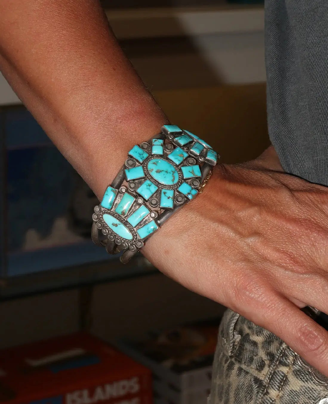 1930s Vintage Blue Gem Turquoise Bracelet 1930s Vintage Blue Gem Turquoise Bracelet Native American Collection Native American Collection  Squash Blossom Vail