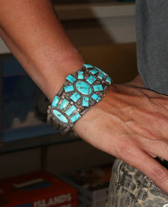 1930s Vintage Blue Gem Turquoise Bracelet 1930s Vintage Blue Gem Turquoise Bracelet Native American Collection Native American Collection  Squash Blossom Vail