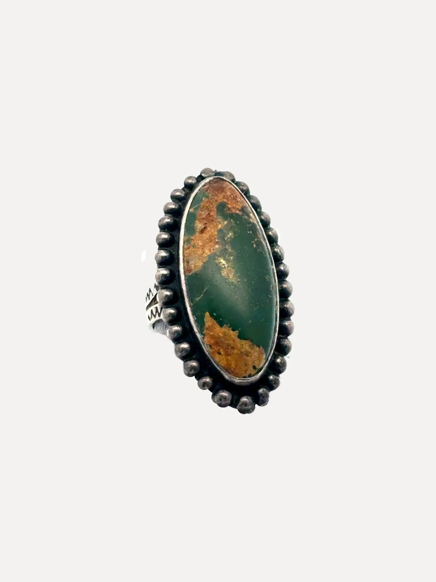 1940 Long Oval Ring with Green Fox Turquoise 1940 Long Oval Ring with Green Fox Turquoise Vintage at the Squash Blossom Vintage at the Squash Blossom  Squash Blossom Vail