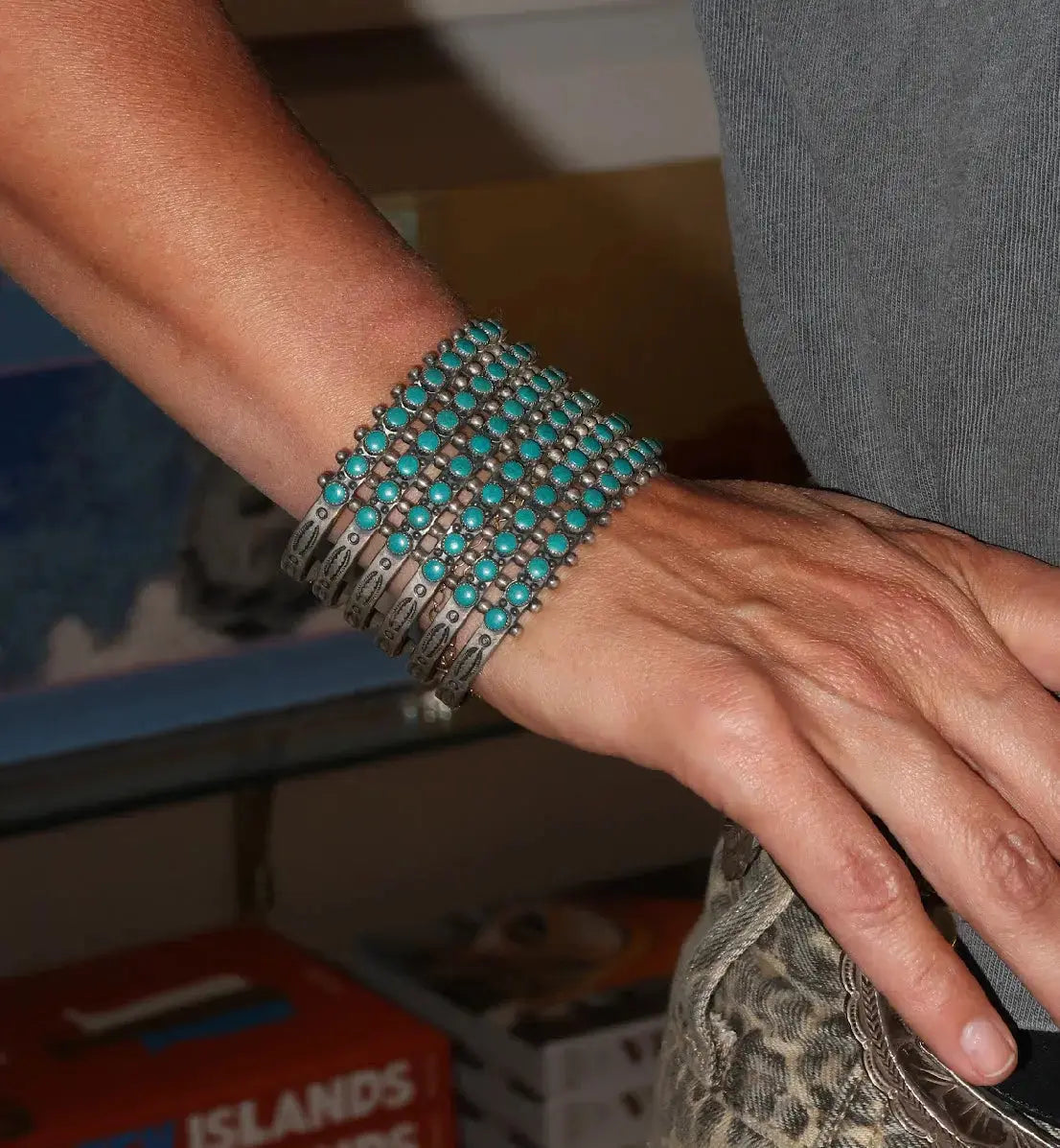1950s 6 row turquoise cuff 1950s 6 row turquoise cuff Native American Collection Native American Collection  Squash Blossom Vail