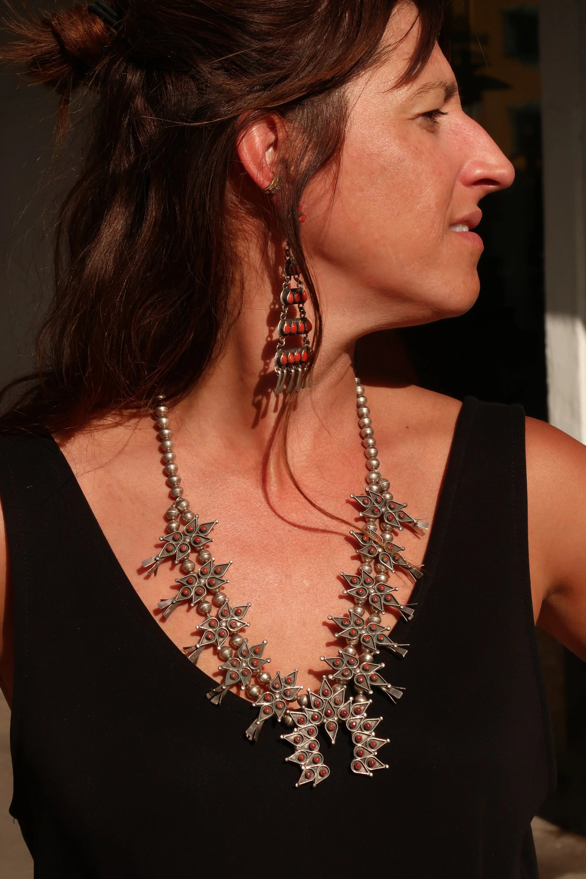 1950s Zuni Coral Squash Blossom 1950s Zuni Coral Squash Blossom Native American Collection Native American Collection  Squash Blossom Vail