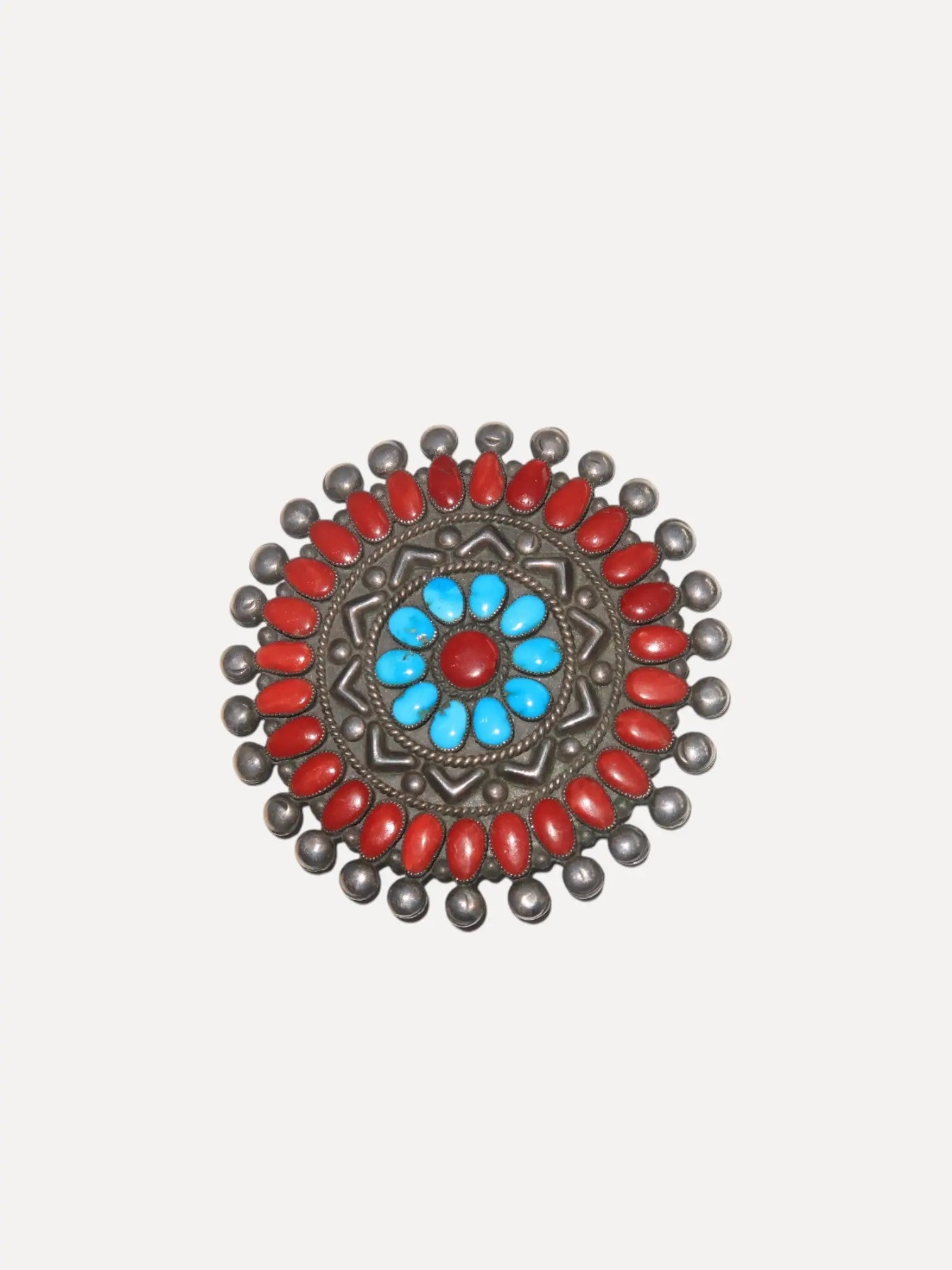 1950s Zuni Coral and TQ Pin 1950s Zuni Coral and TQ Pin Vintage at the Squash Blossom Vintage at the Squash Blossom  Squash Blossom Vail
