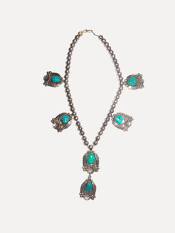 1960s Floral Station Necklace, Navajo 1960s Floral Station Necklace, Navajo Native American Collection Native American Collection  Squash Blossom Vail