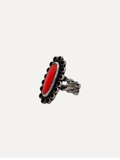 1960s Oval coral Ring, Twisted Band 1960s Oval coral Ring, Twisted Band Mike Devins Mike Devins  Squash Blossom Vail