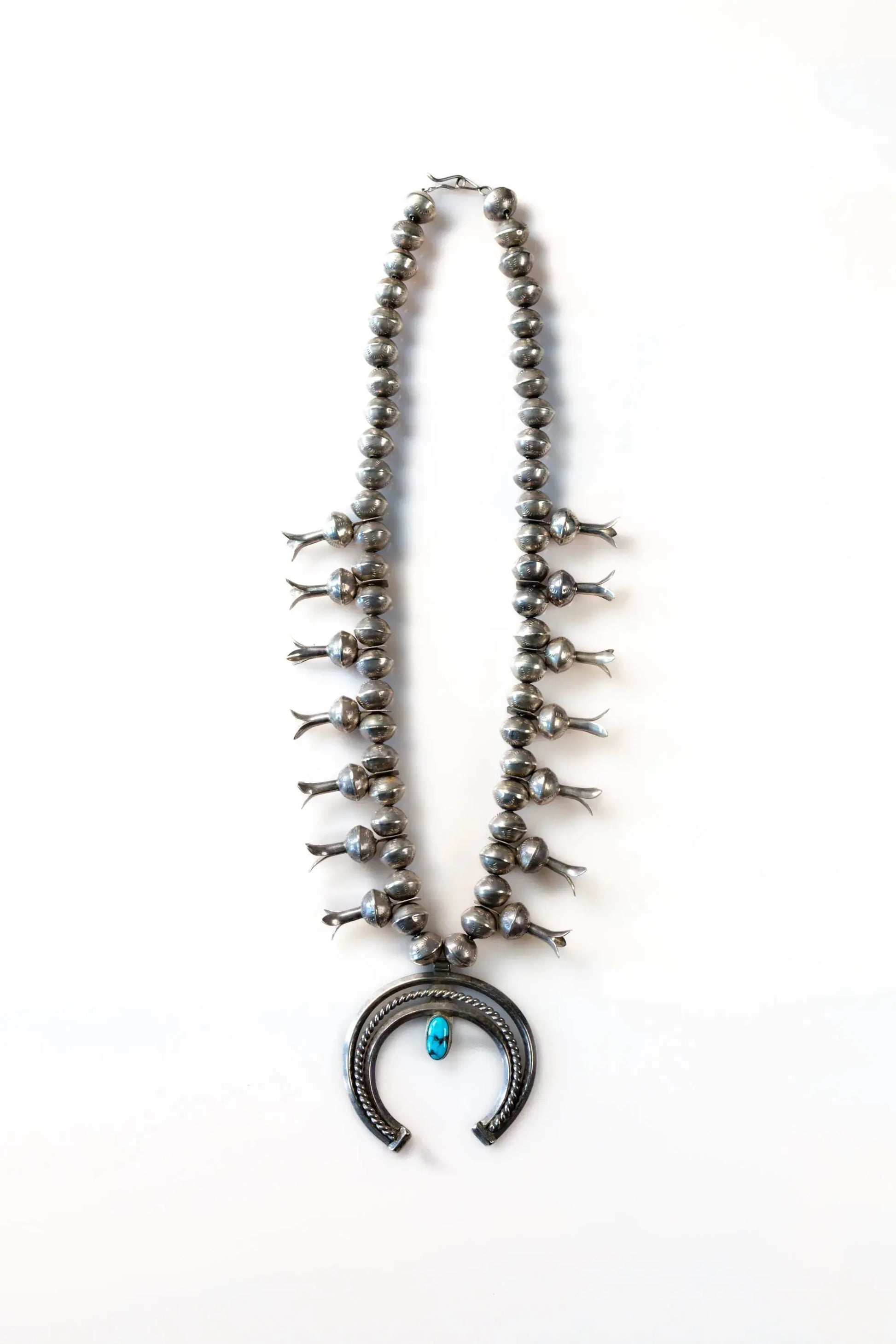1960s Squash Blossom Necklace, one TQ stone - Squash Blossom Vail