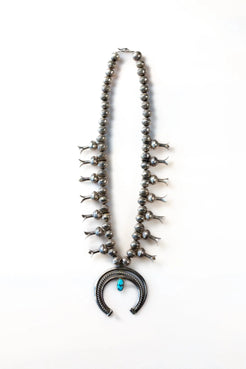 1960s Squash Blossom Necklace, one TQ stone - Squash Blossom Vail