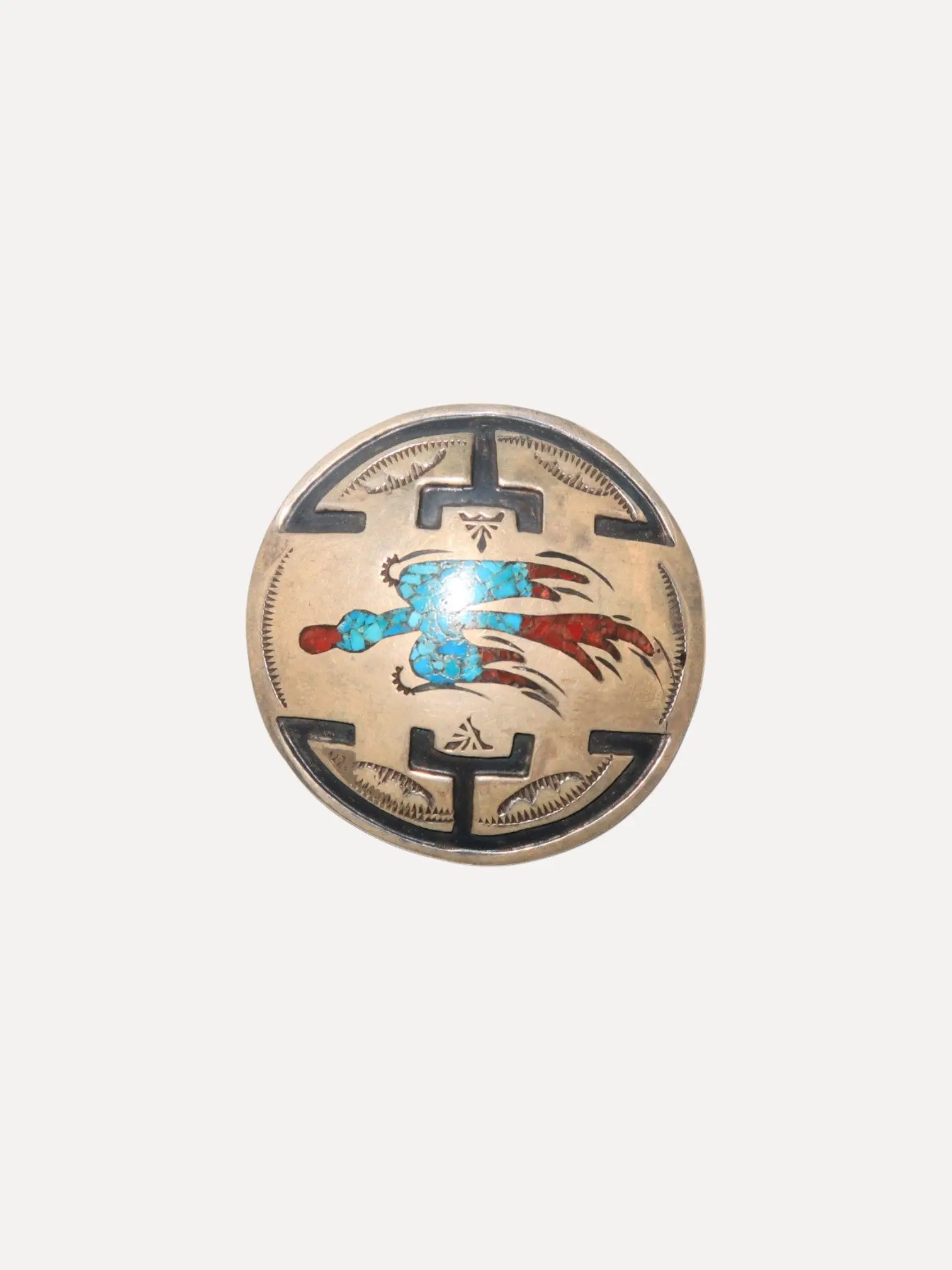 1970s Sterling Stamped Overlay and Chip Inlay Pendant or Pin 1970s Sterling Stamped Overlay and Chip Inlay Pendant or Pin Vintage at the Squash Blossom Vintage at the Squash Blossom  Squash Blossom Vail