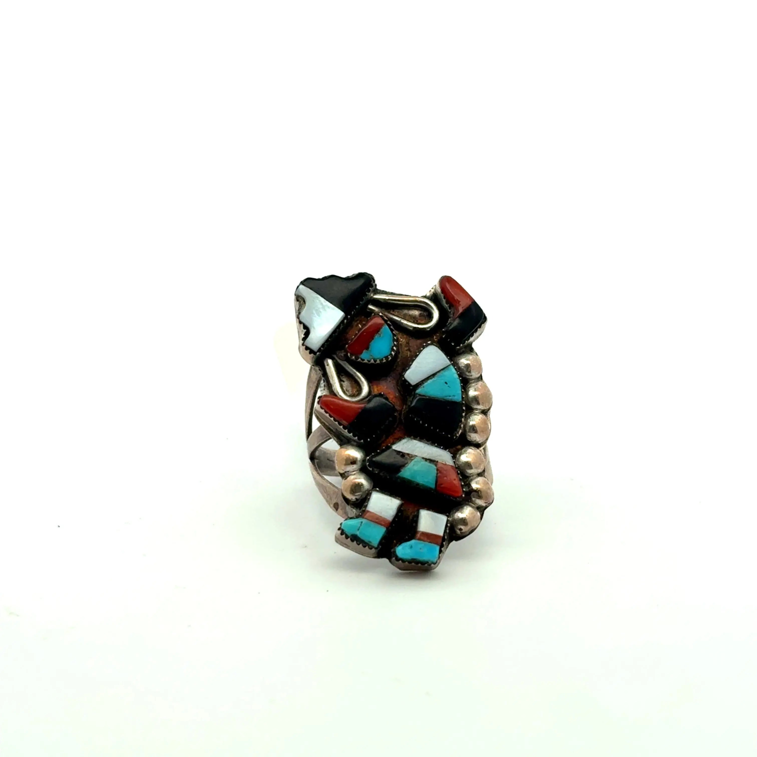 1970s Zuni Rainbow Man Inlay Ring 1970s Zuni Rainbow Man Inlay Ring Squash Blossom Vail Squash Blossom Vail  Squash Blossom Vail