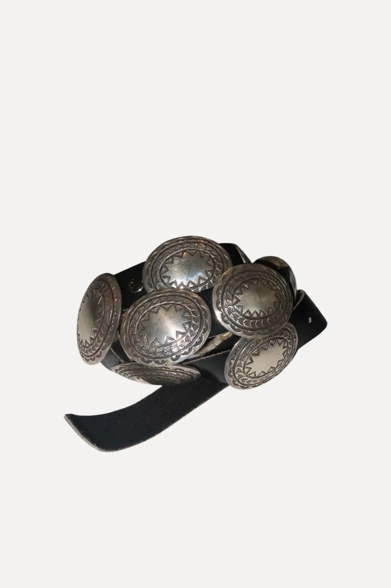 1980s Sterling Concho Belt, Navajo, Willie Mariano 1980s Sterling Concho Belt, Navajo, Willie Mariano Native American Collection Native American Collection  Squash Blossom Vail