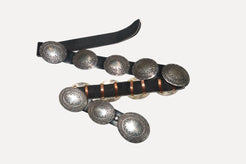 1980s Sterling Concho Belt, Navajo, Willie Mariano 1980s Sterling Concho Belt, Navajo, Willie Mariano Native American Collection Native American Collection  Squash Blossom Vail