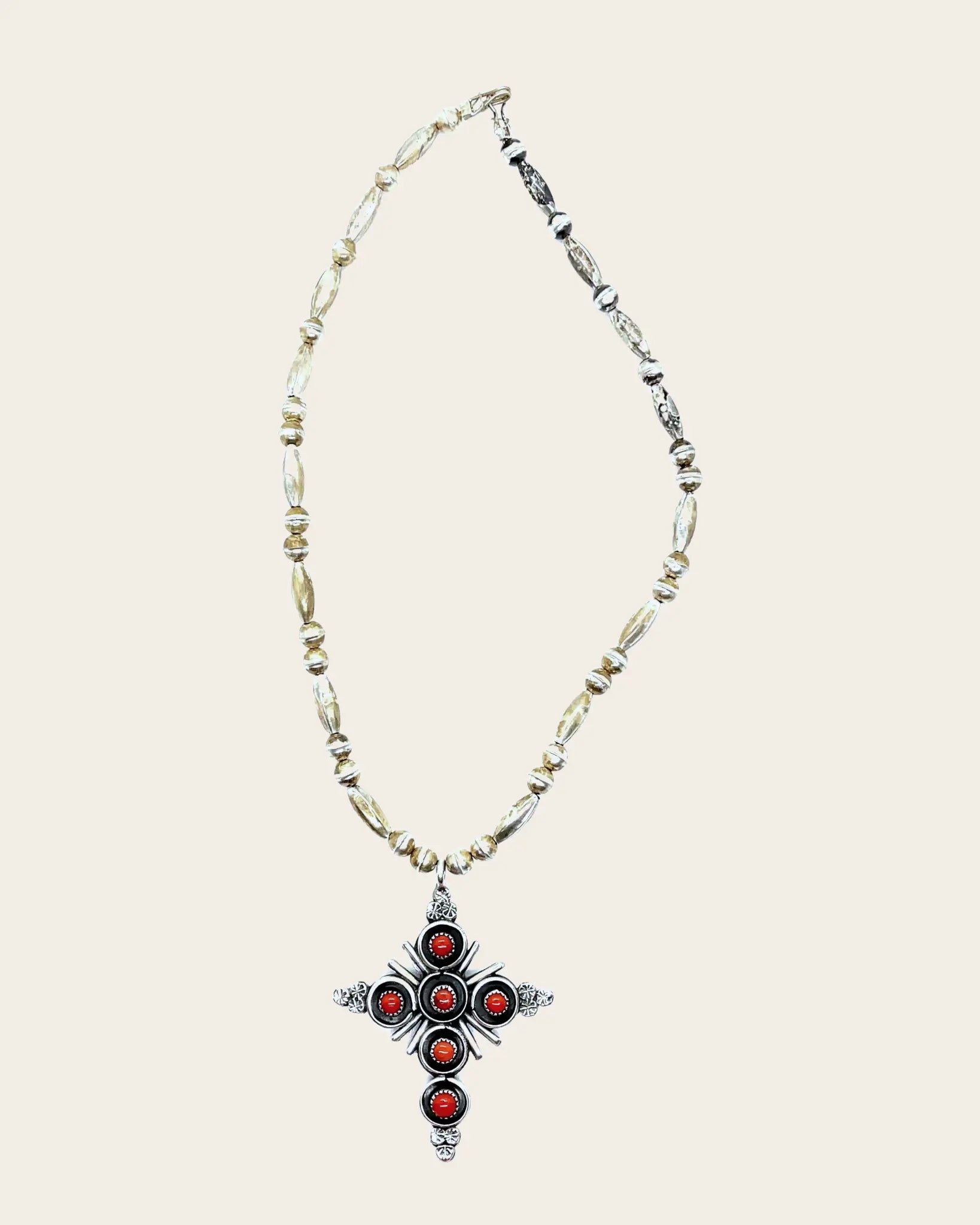 1980s turquoise and coral reversible cross necklace 1980s turquoise and coral reversible cross necklace Vintage at the Squash Blossom Vintage at the Squash Blossom  Squash Blossom Vail
