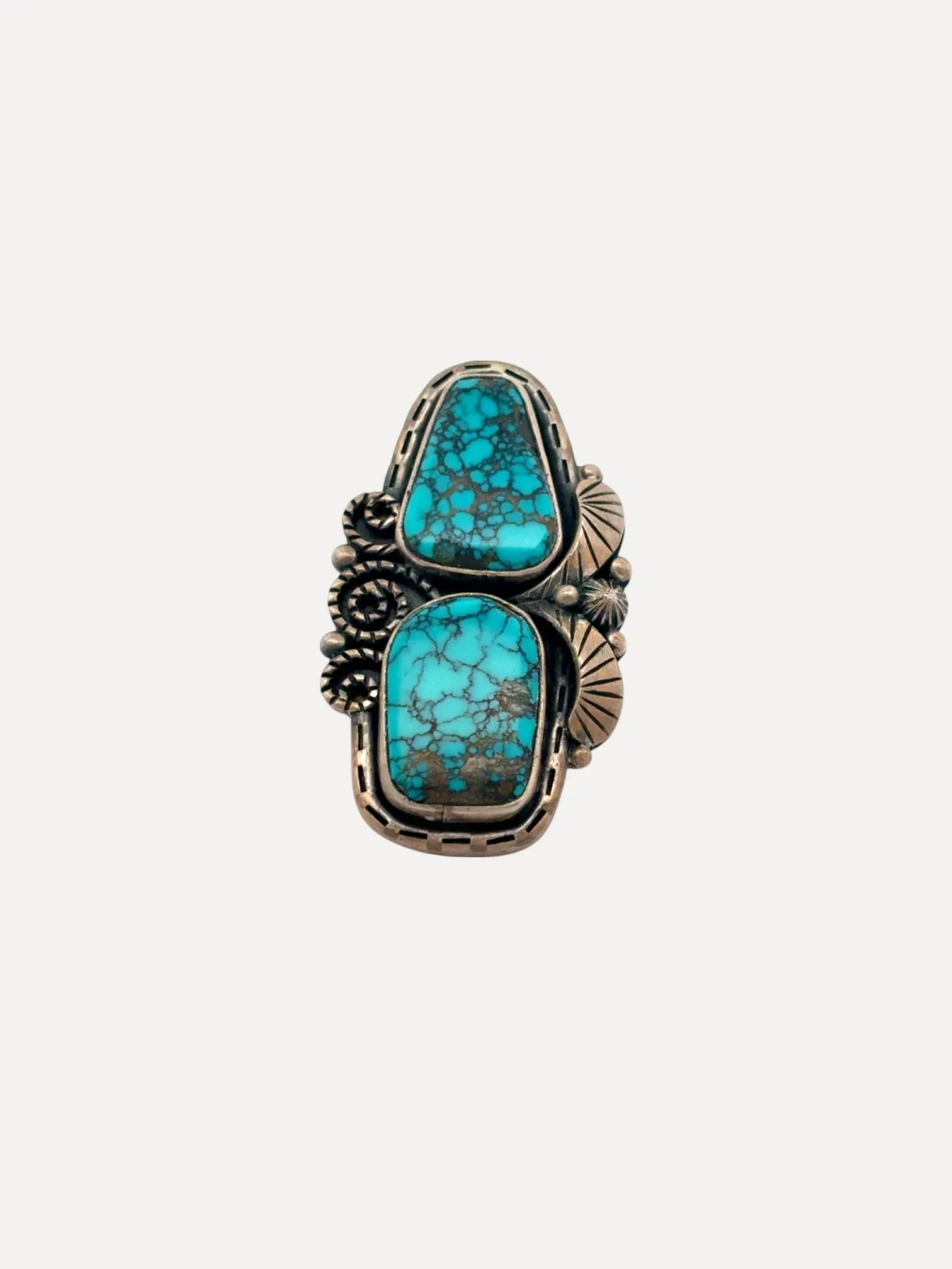 2 Stone Lone Mountain Ring 2 Stone Lone Mountain Ring John Huntress John Huntress  Squash Blossom Vail