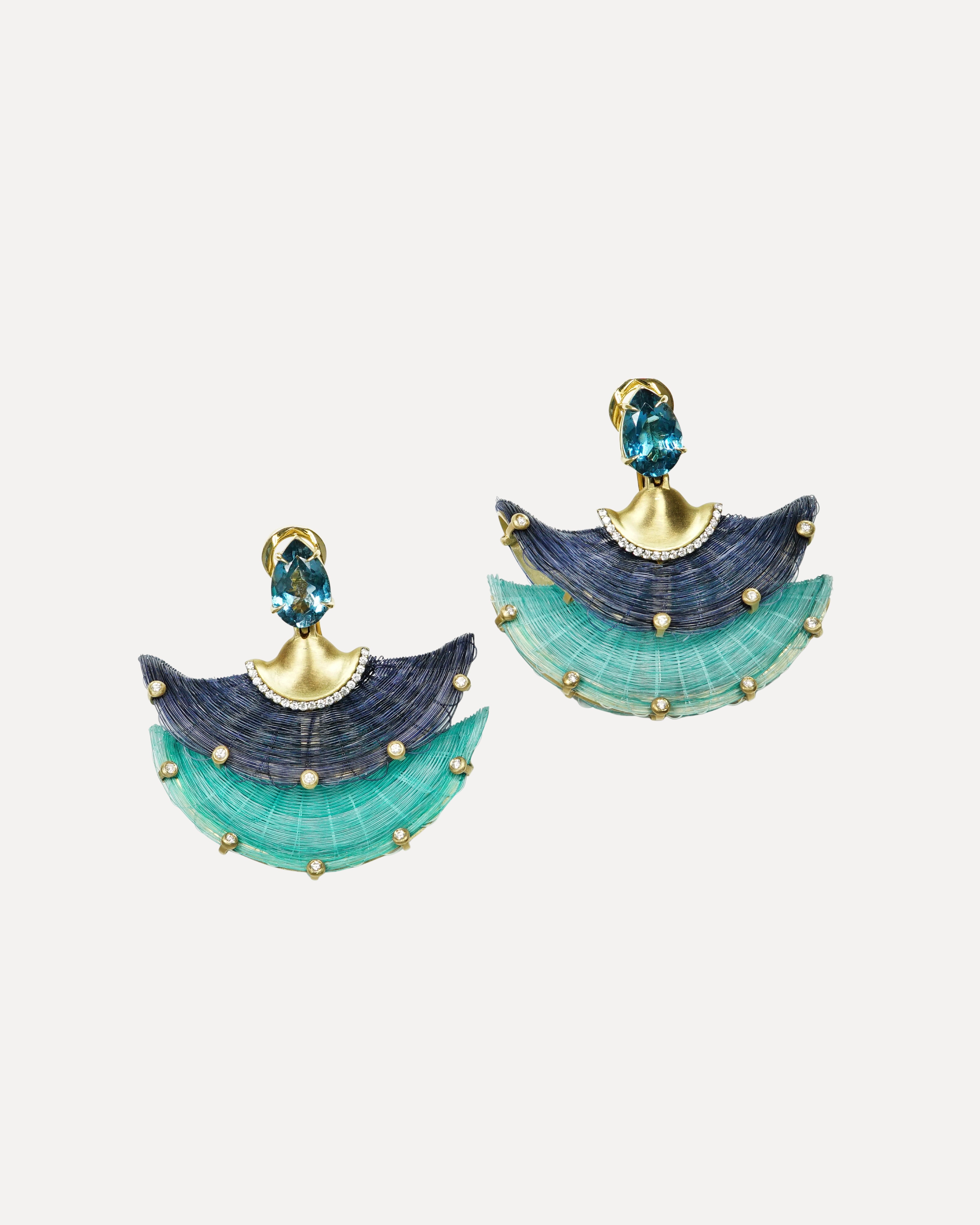 Double blue horse mane earrings