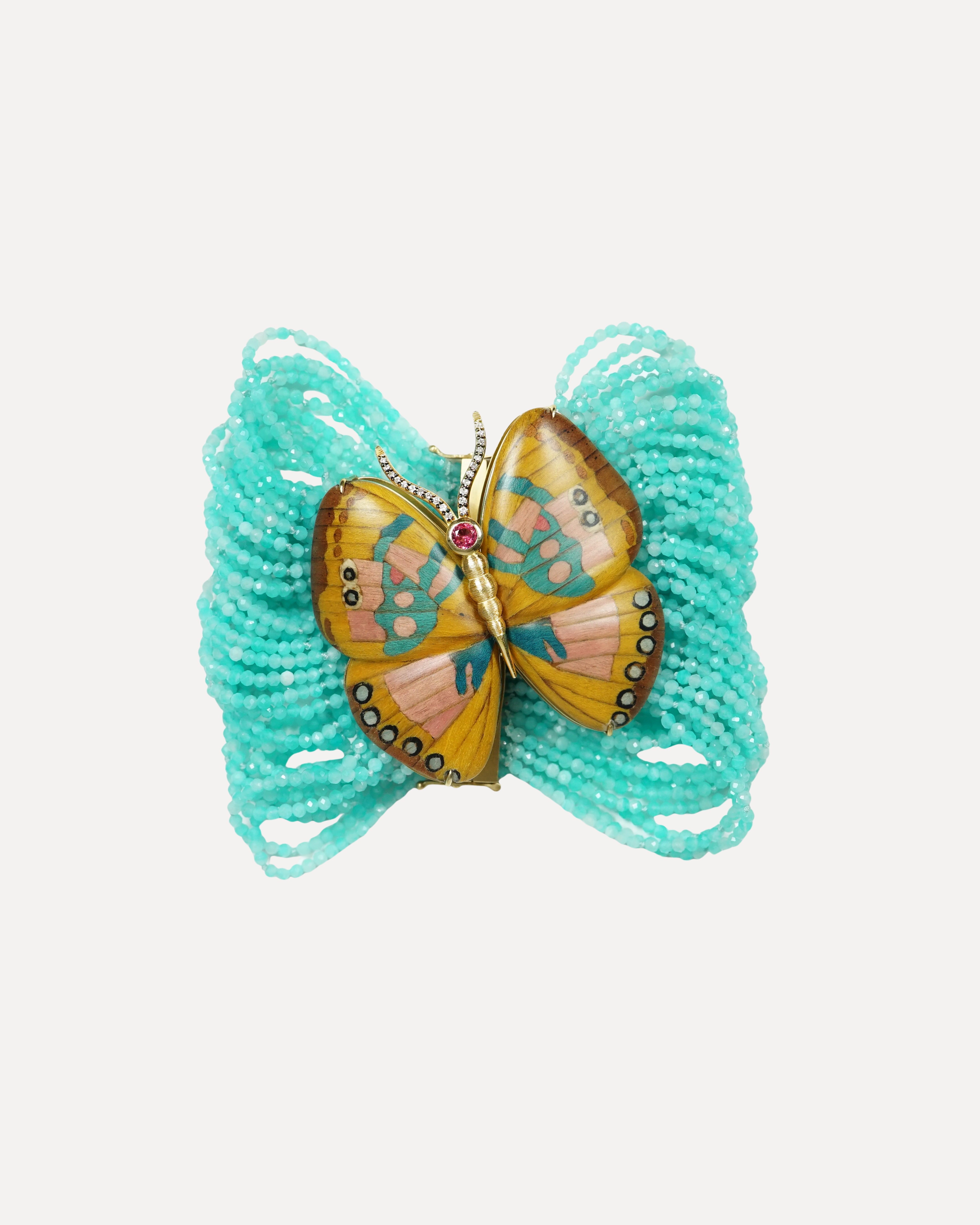 Amazonite bracelet with butterfly wing in marquetry