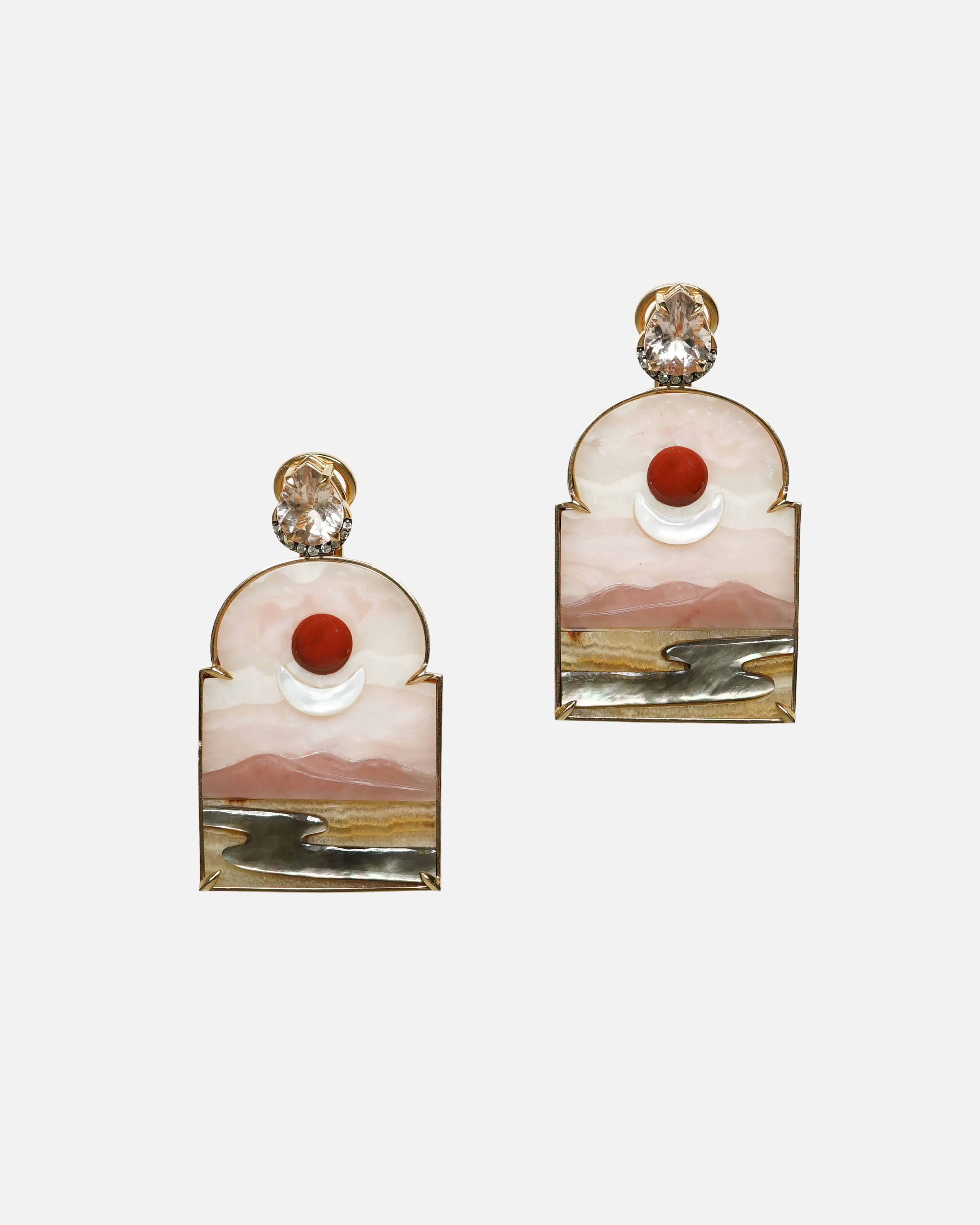 Pink opal earrings with window format