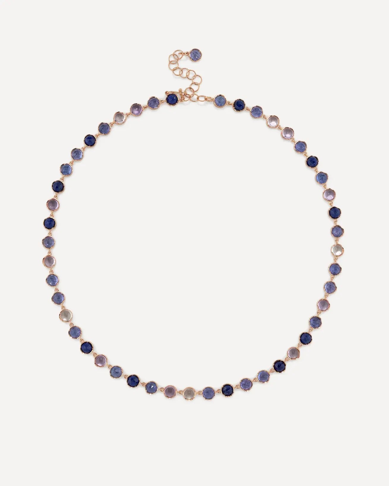 Classic 5mm lapis, tanzanite, rose of France Necklace Classic 5mm lapis, tanzanite, rose of France Necklace Irene Neuwirth Irene Neuwirth  Squash Blossom Vail