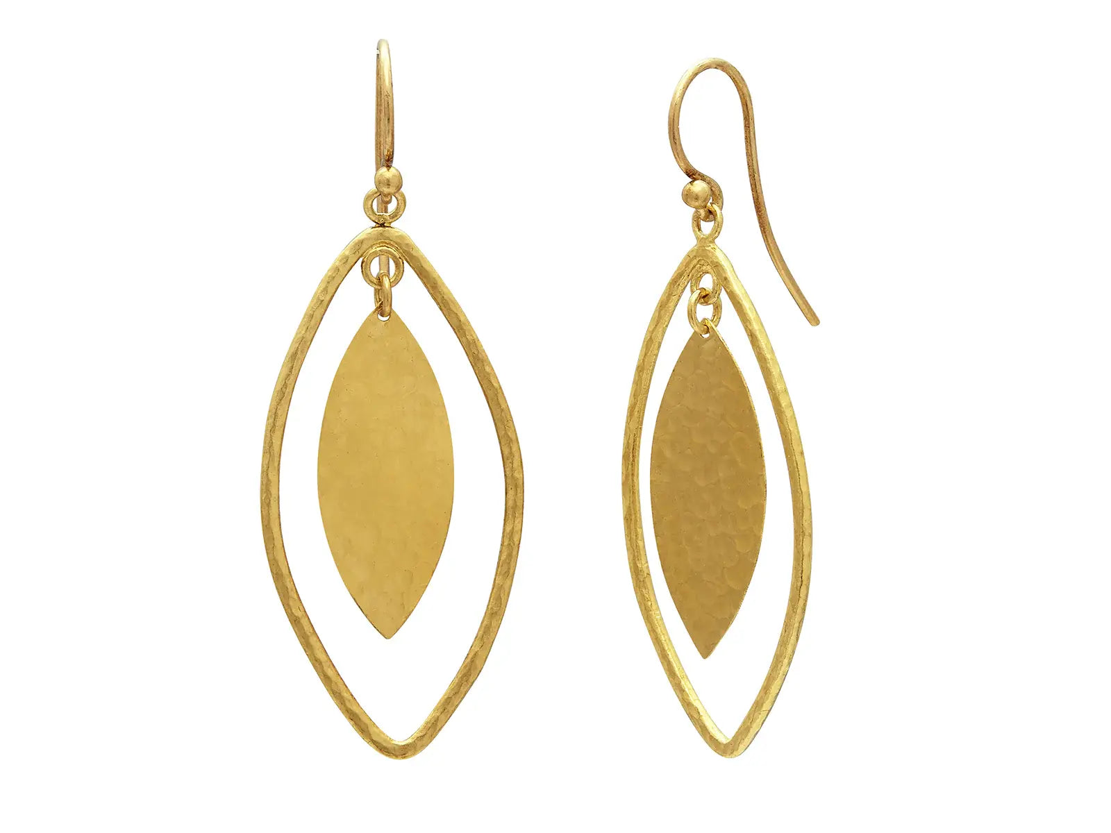 GURHAN Willow Gold Long Drop Earrings, Marquise Shape on Hook, with No Stone GURHAN Willow Gold Long Drop Earrings, Marquise Shape on Hook, with No Stone Gurhan Gurhan  Squash Blossom Vail