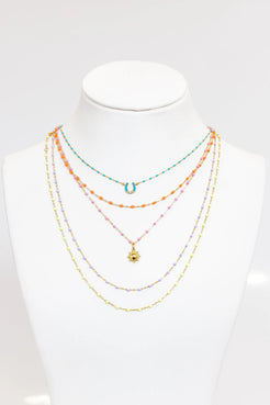 18KY Mini Gigi Horse Shoe 3 Diamonds Necklace, Turq Green 16.5" - Squash Blossom Vail