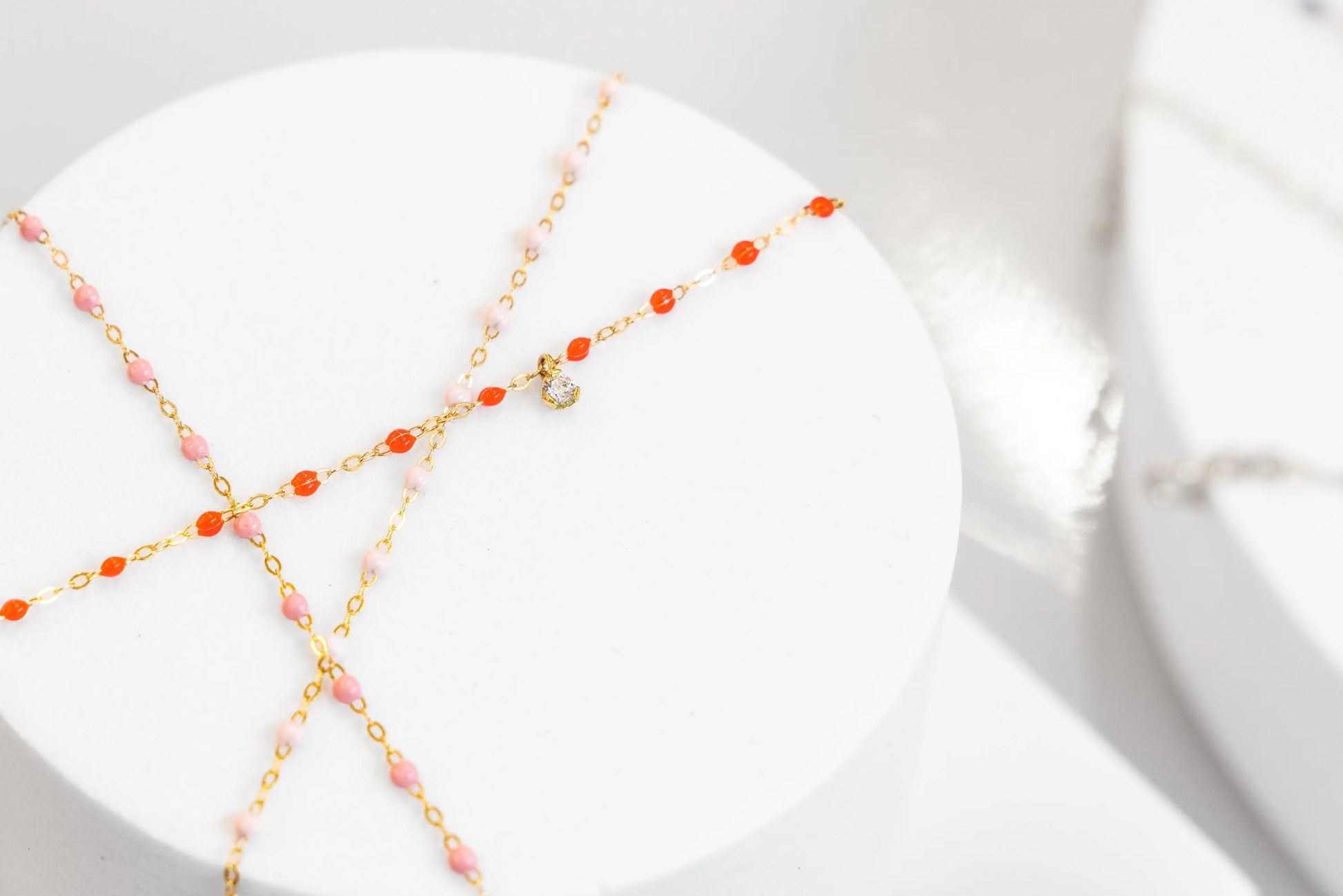 18KY Classic Gigi Supreme 1 Diamond Necklace 16.5" Coral - Squash Blossom Vail