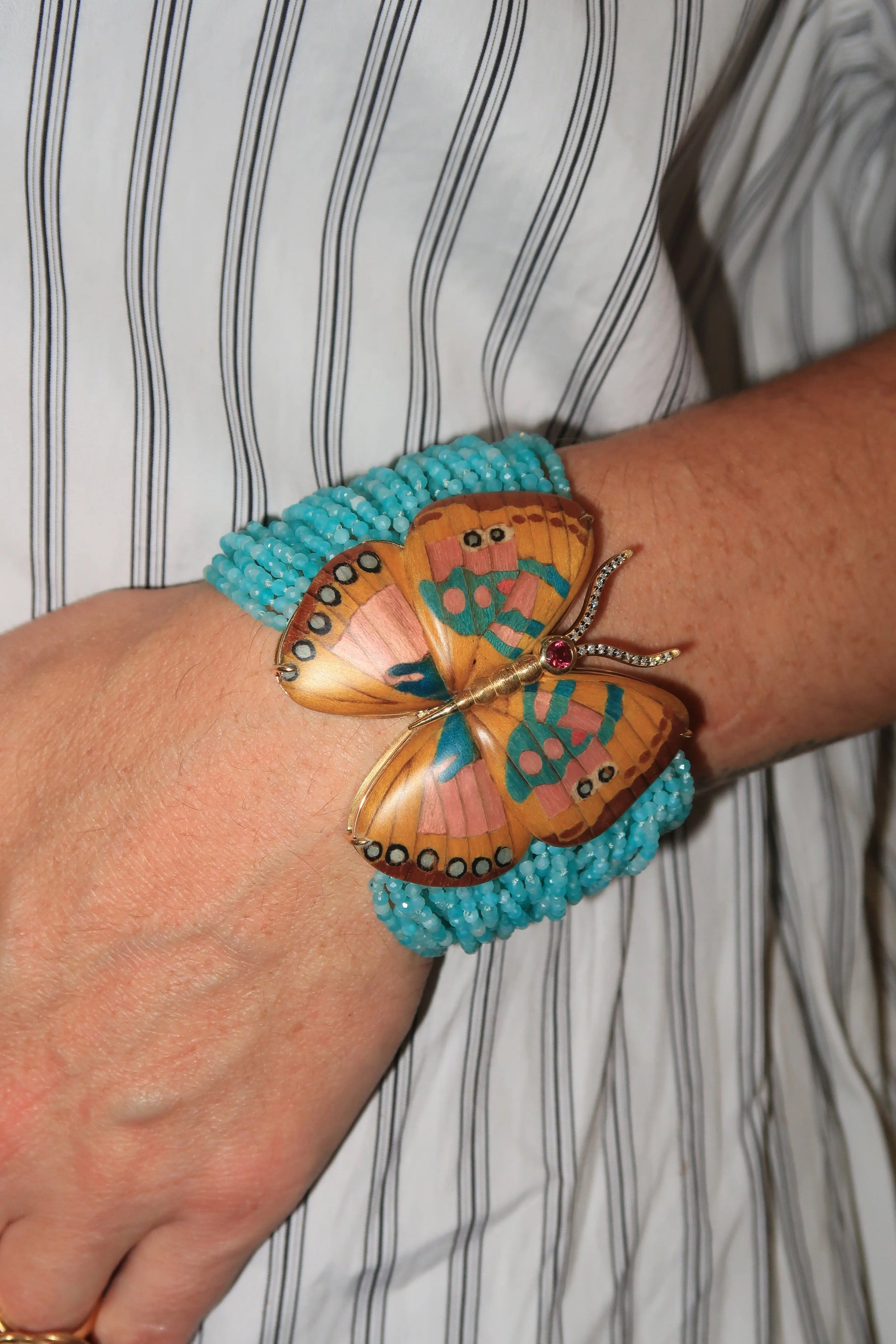 Amazonite bracelet with butterfly wing in marquetry Amazonite bracelet with butterfly wing in marquetry Silvia Furmanovich Silvia Furmanovich  Squash Blossom Vail