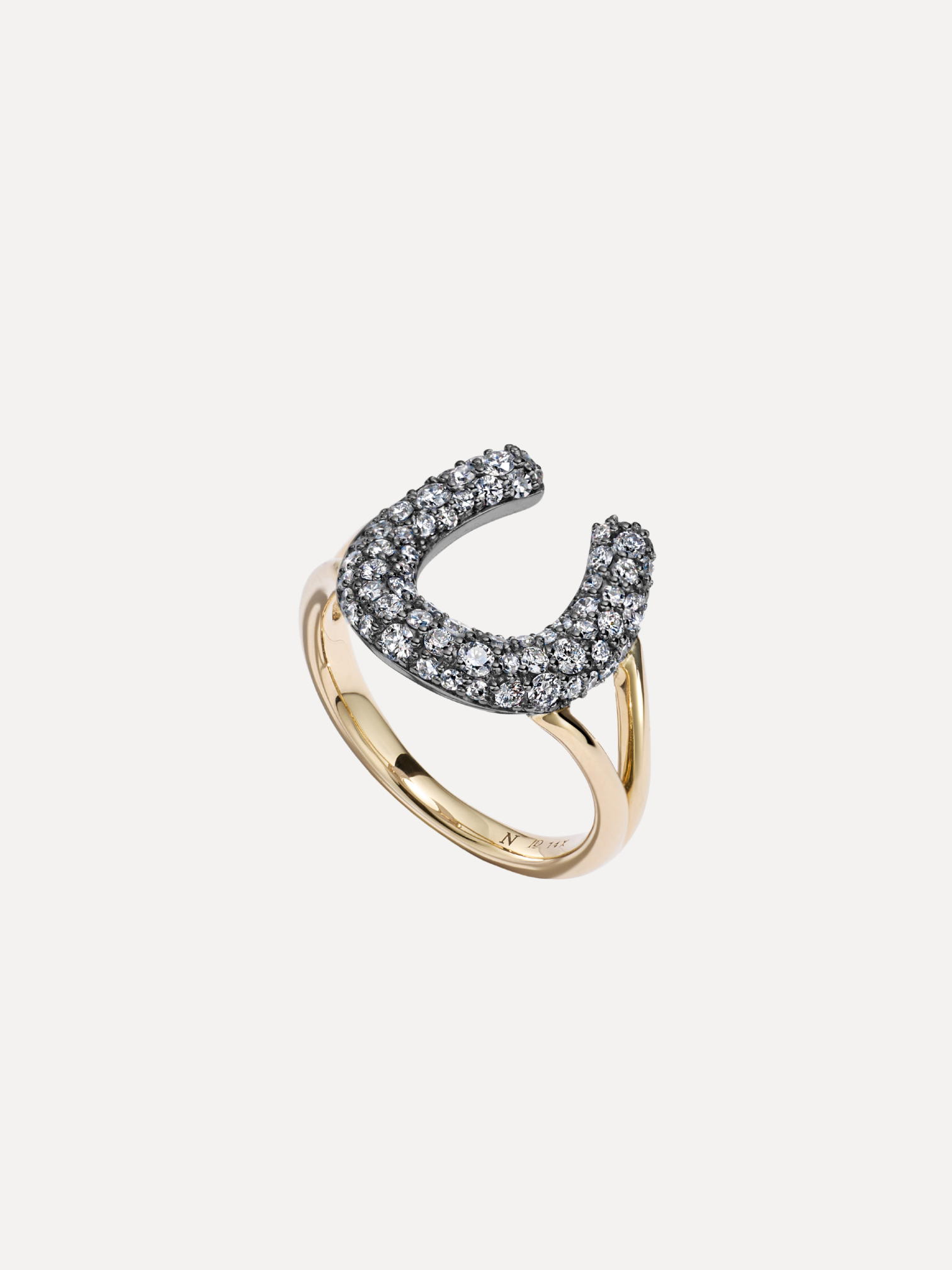 Antique Finish Diamond Pave Horseshoe Ring