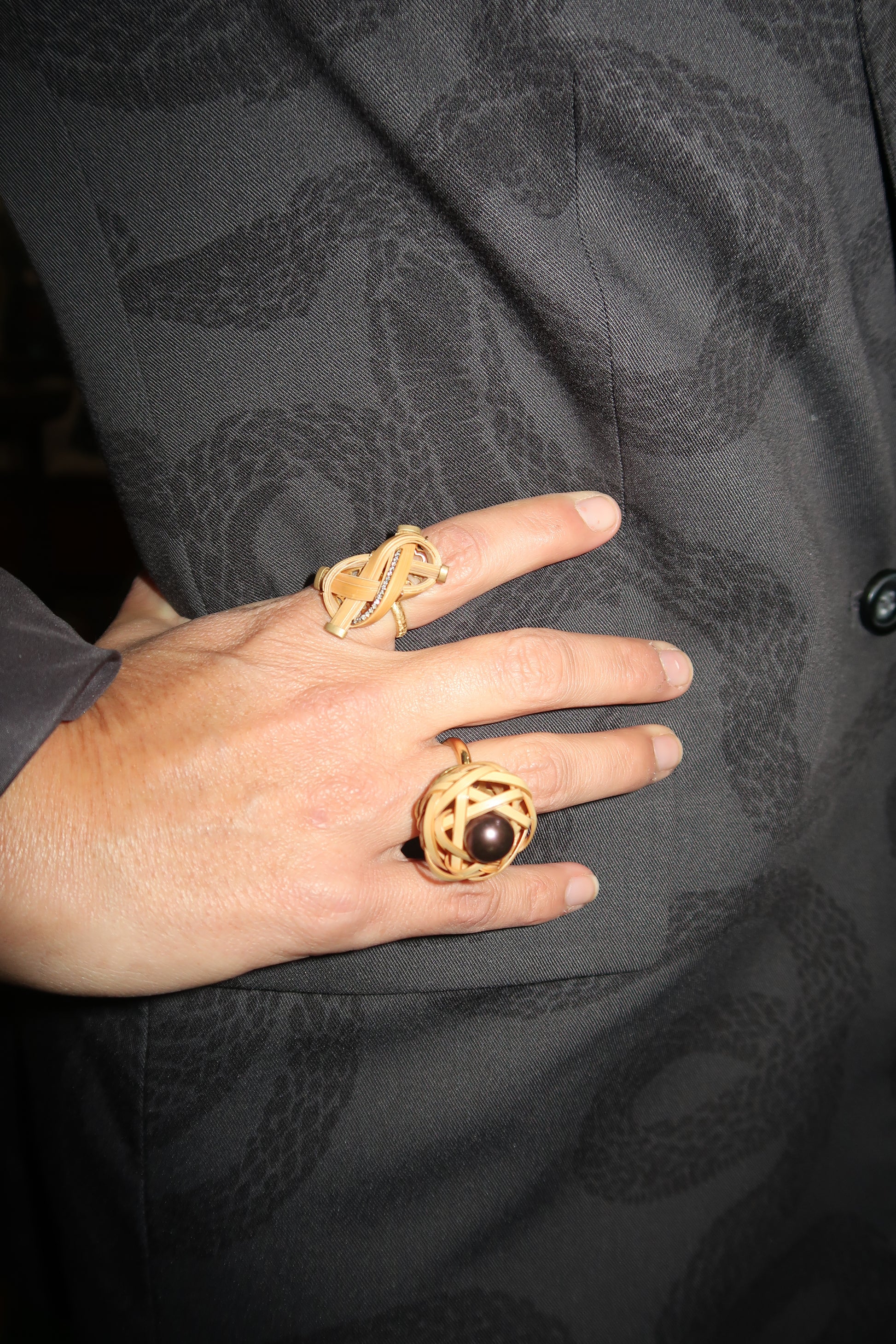 Bamboo ring with black pearl ring Bamboo ring with black pearl ring Silvia Furmanovich Silvia Furmanovich  Squash Blossom Vail