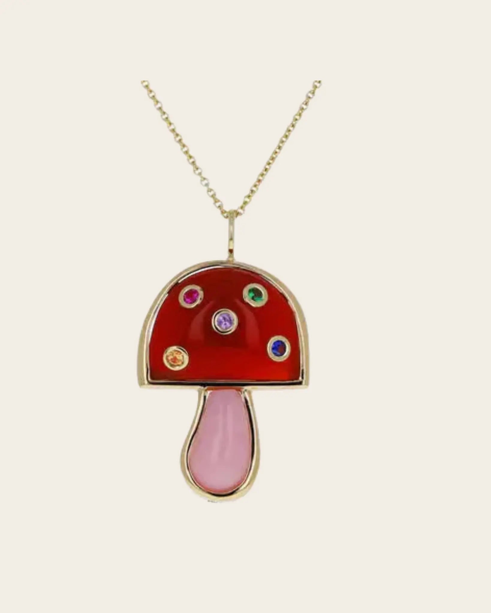Brent Neale Carnelian, Pink Opal and Multi-Colored Sapphire Mini Mushroom Necklace Brent Neale Carnelian, Pink Opal and Multi-Colored Sapphire Mini Mushroom Necklace Brent Neale Brent Neale  Squash Blossom Vail