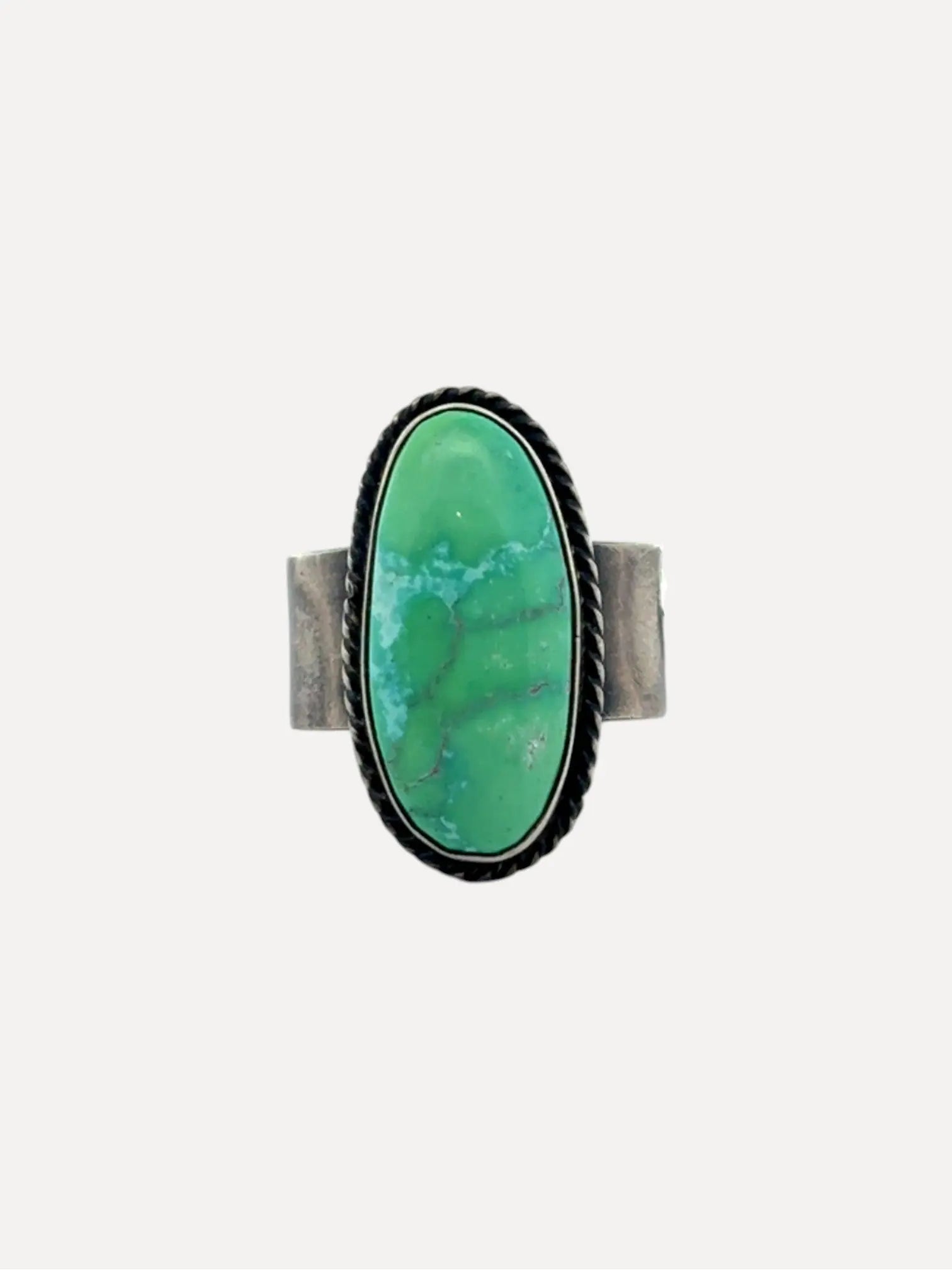 Carico Lake Turquoise Ring by Nila Johnson, Sterling Carico Lake Turquoise Ring by Nila Johnson, Sterling Native American Collection Native American Collection  Squash Blossom Vail