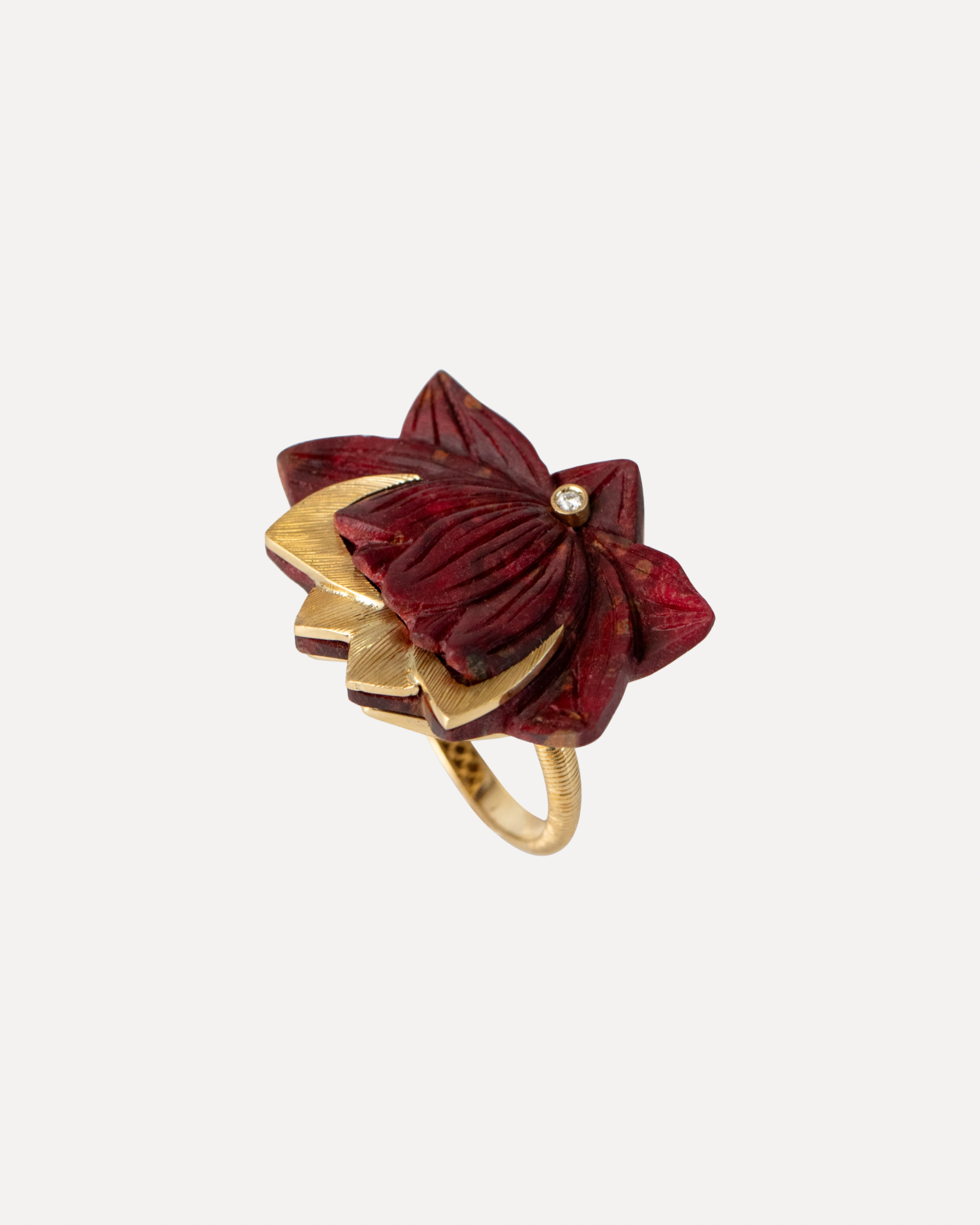 Carved Wood Lotus Flower Ring