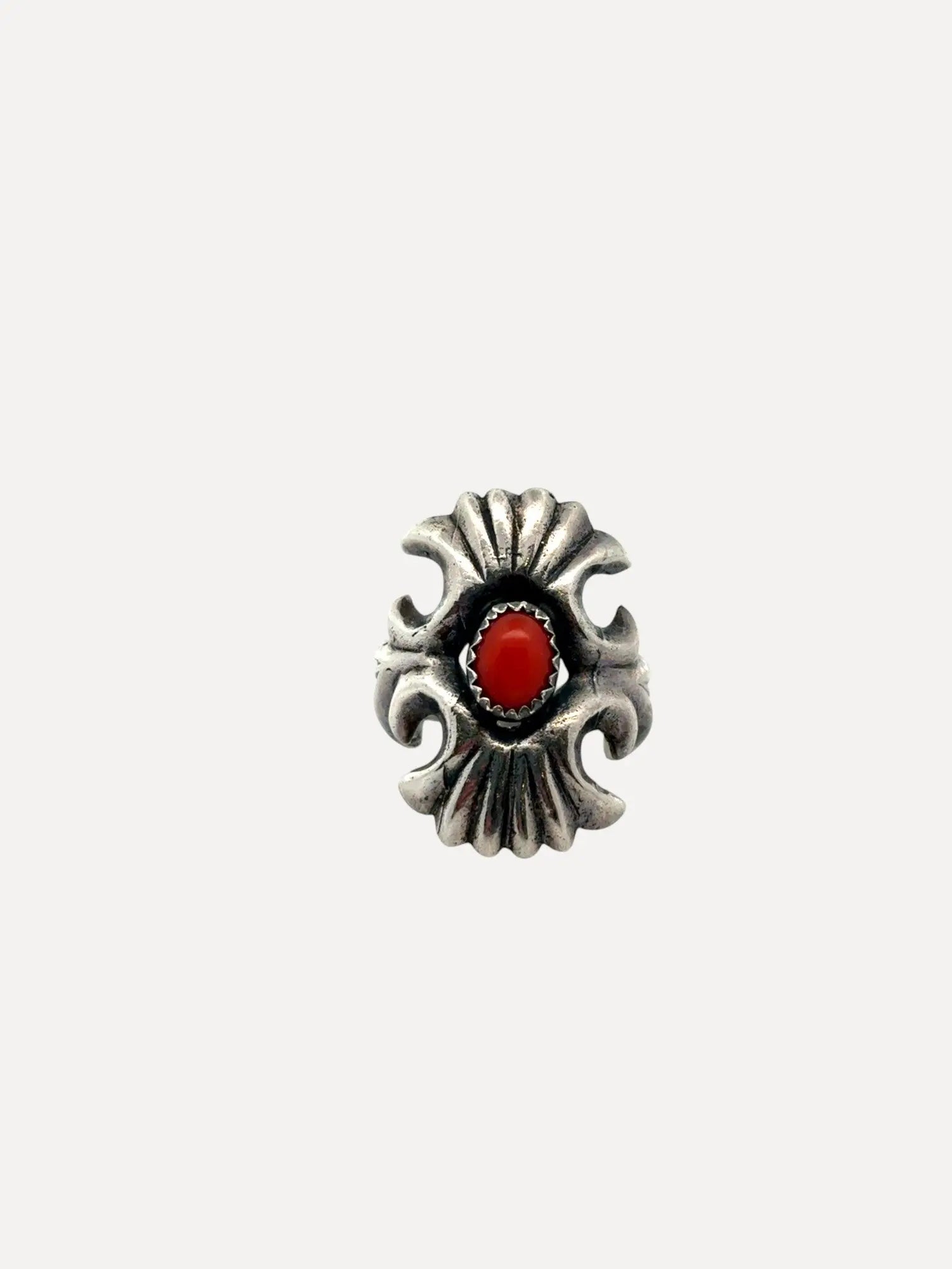 Cast Silver Ring with Coral stone Cast Silver Ring with Coral stone Native American Collection Native American Collection  Squash Blossom Vail