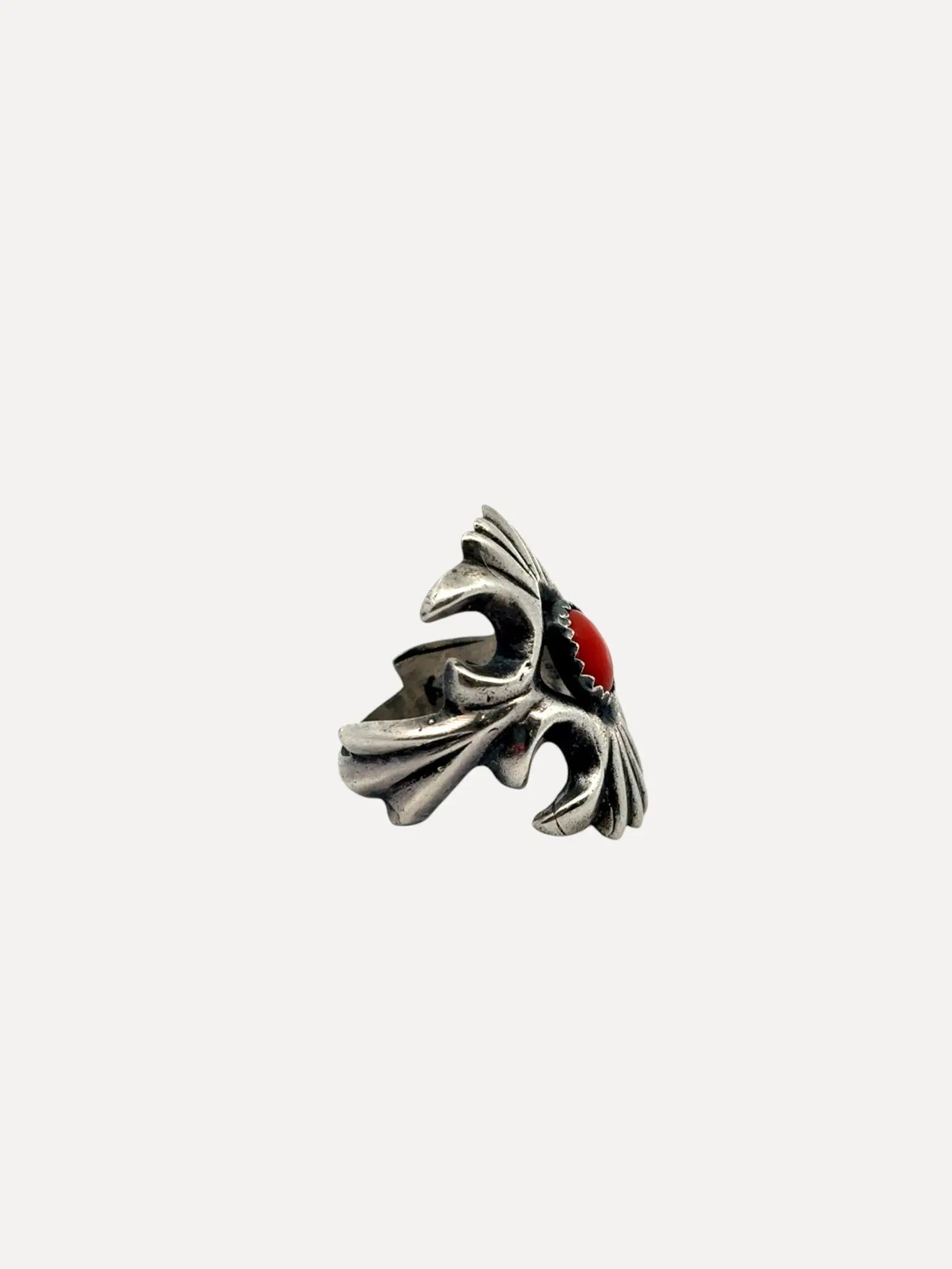 Cast Silver Ring with Coral stone Cast Silver Ring with Coral stone Native American Collection Native American Collection  Squash Blossom Vail