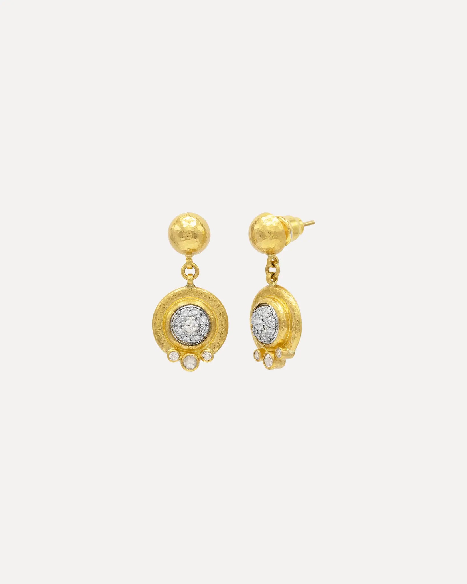 24K Single Drop Earrings, 18K Pave .67ct, 8mm half ball top 24K Single Drop Earrings, 18K Pave .67ct, 8mm half ball top Gurhan Gurhan  Squash Blossom Vail