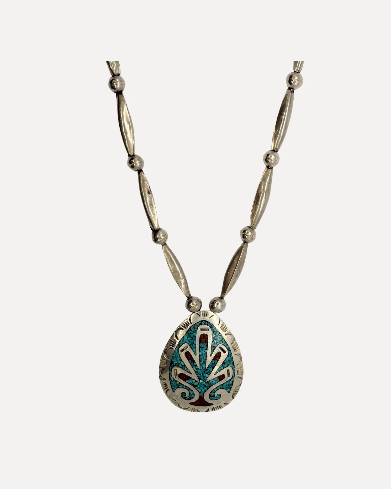 Chip Inlay Pendant and Chain Chip Inlay Pendant and Chain Native American Collection Native American Collection  Squash Blossom Vail