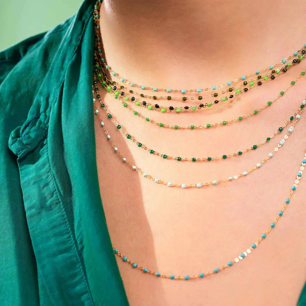 Classic Gigi Emerald resin yellow gold necklace - Squash Blossom Vail