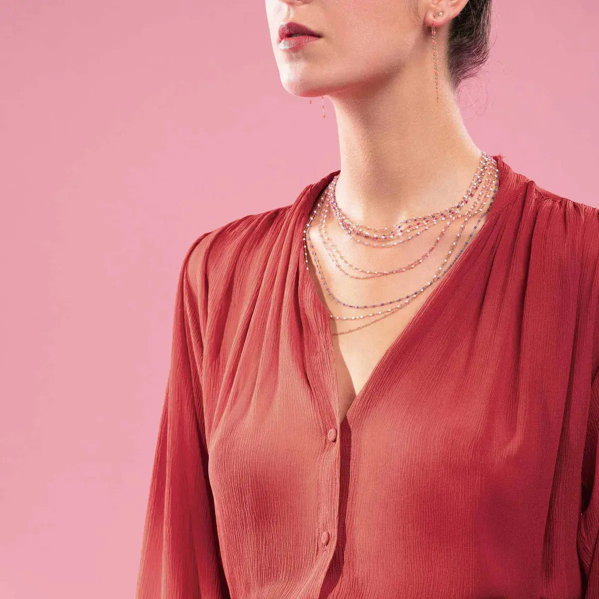 Classic Gigi Pink resin yellow gold necklace - Squash Blossom Vail