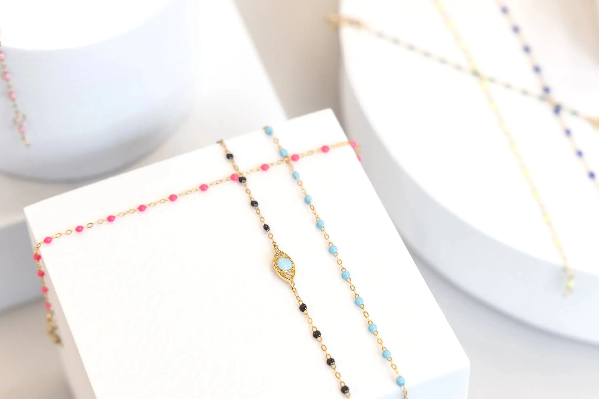 Classic Gigi Turquoise resin yellow gold anklet - Squash Blossom Vail