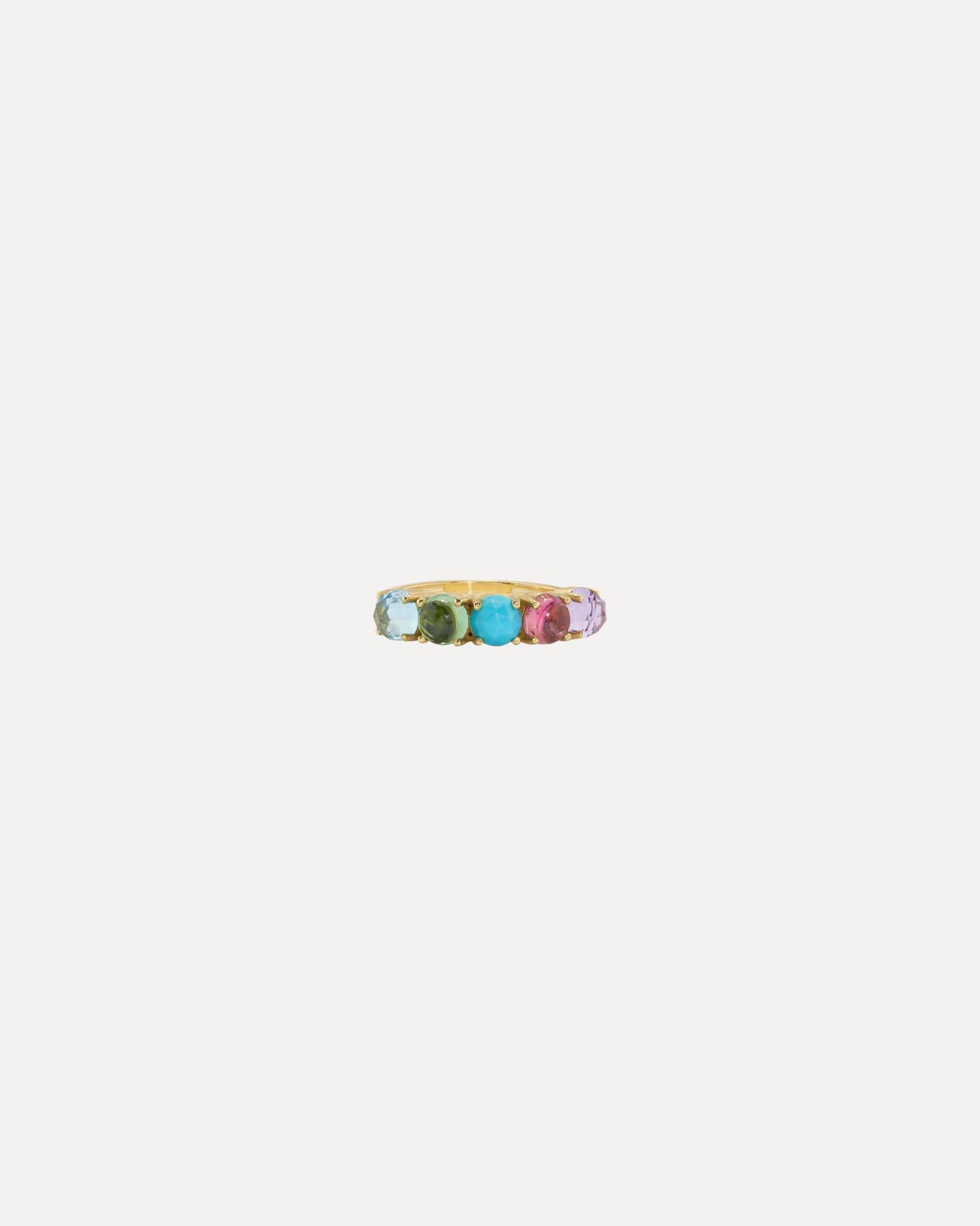 Classic Mix Aqua, Amethyst, Turquoise, Green Tourmaline and Pink Tourmaline Ring