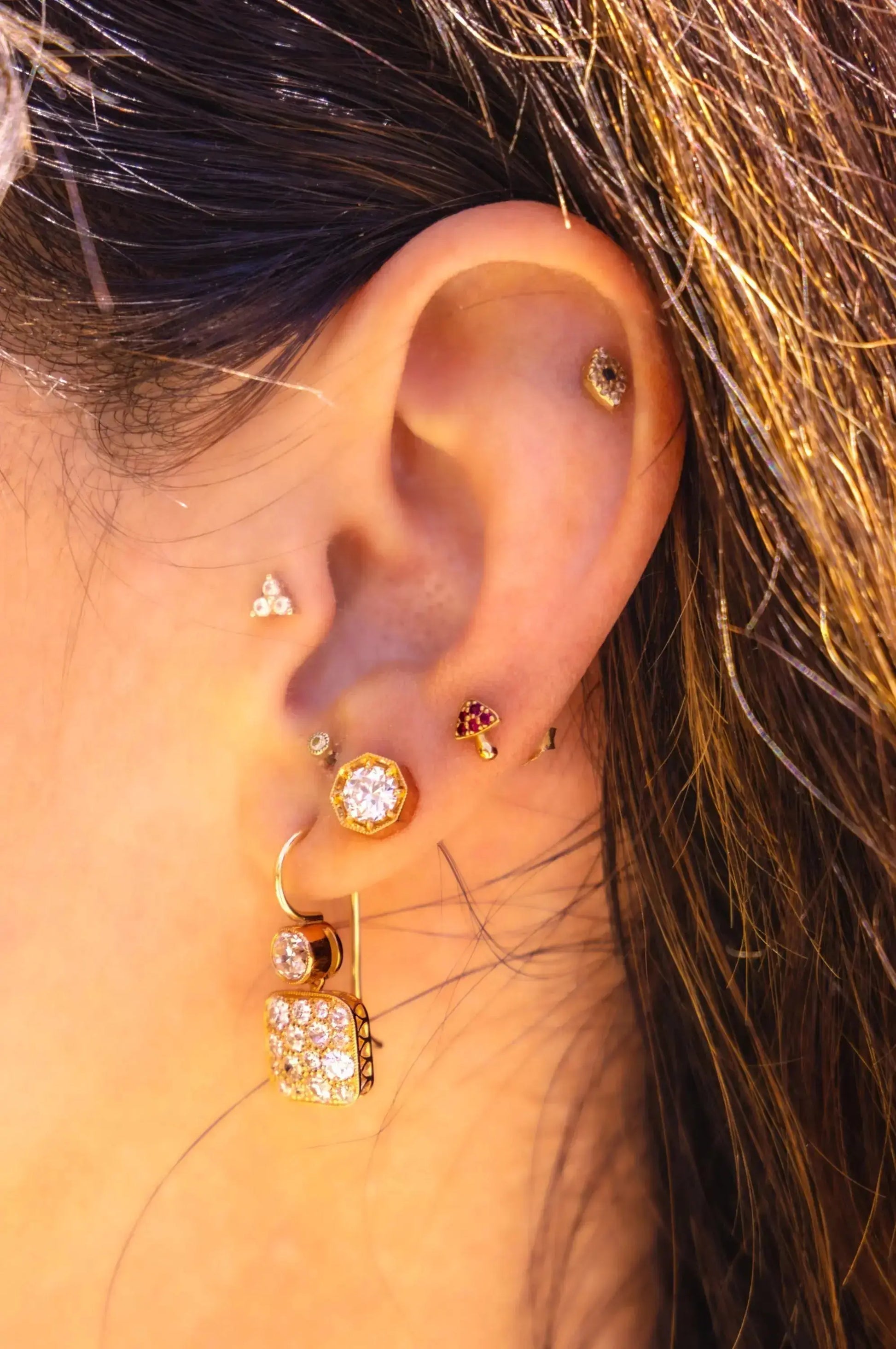 Single Stone Cobblestone Double Drop Earrings Single Stone