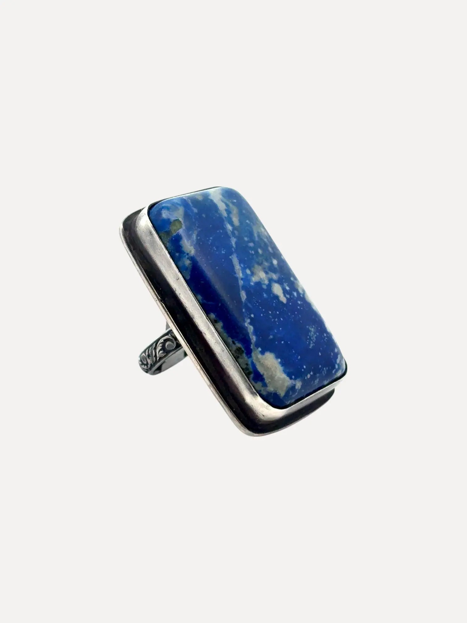 Coin Silver Rect Lapis Ring Coin Silver Rect Lapis Ring Squash Blossom Original Squash Blossom Original  Squash Blossom Vail