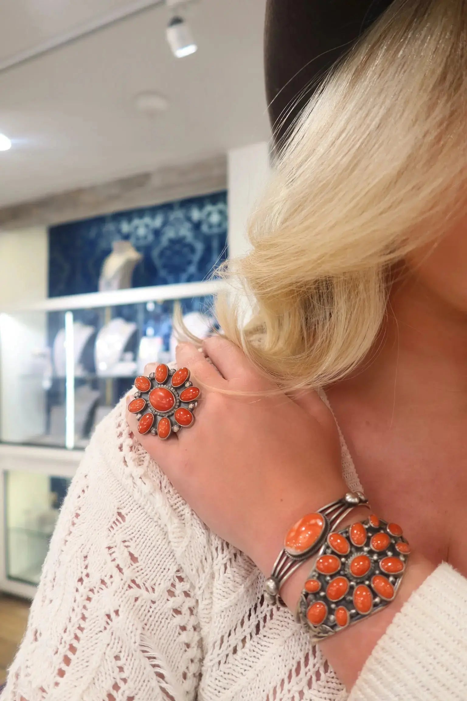 Coral Flower Ring Coral Flower Ring Squash Blossom Original Squash Blossom Original  Squash Blossom Vail