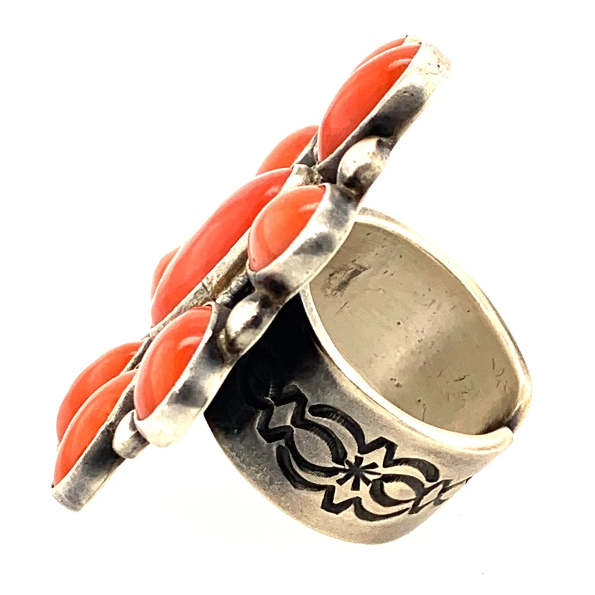 Coral Flower Ring - Squash Blossom Vail